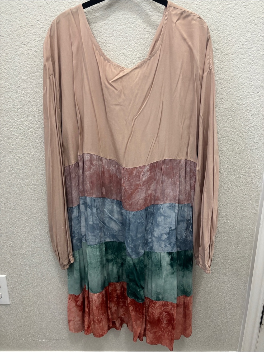Blush Multi Tie-Dye Panel Long Sleeve Dress